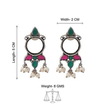 Peacock glow stone studded dangler earrings & Loop dot stud earrings Combo set