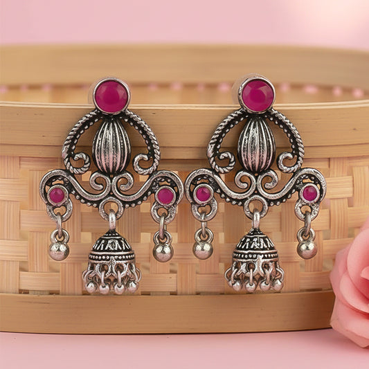 Swirly strings jhumki earrings (Red)