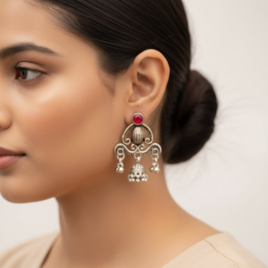 Swirly strings jhumki earrings (Red)