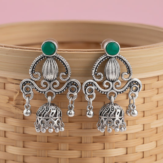 Swirly strings jhumki earrings (Green)