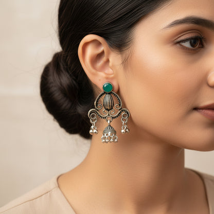 Swirly strings jhumki earrings (Green)