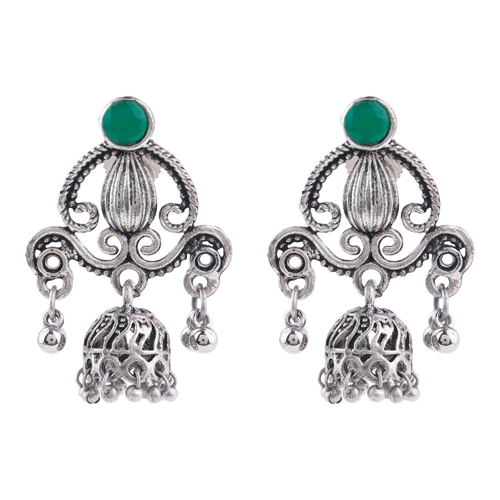 Swirly strings jhumki earrings (Green)
