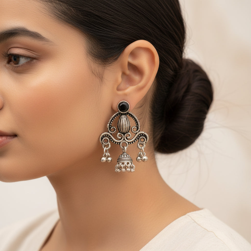 Swirly strings jhumki earrings (Black)