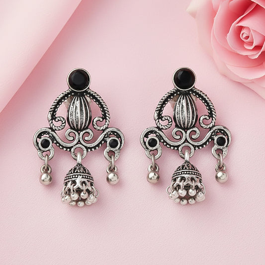 Swirly strings jhumki earrings (Black)