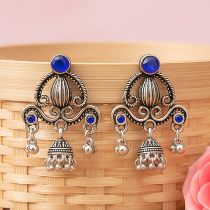 Swirly strings jhumki earrings (Blue)