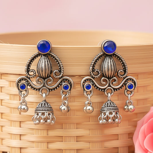 Swirly strings jhumki earrings (Blue)