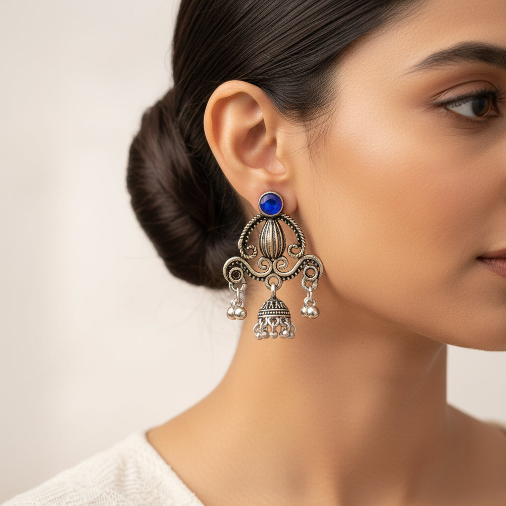 Swirly strings jhumki earrings (Blue)