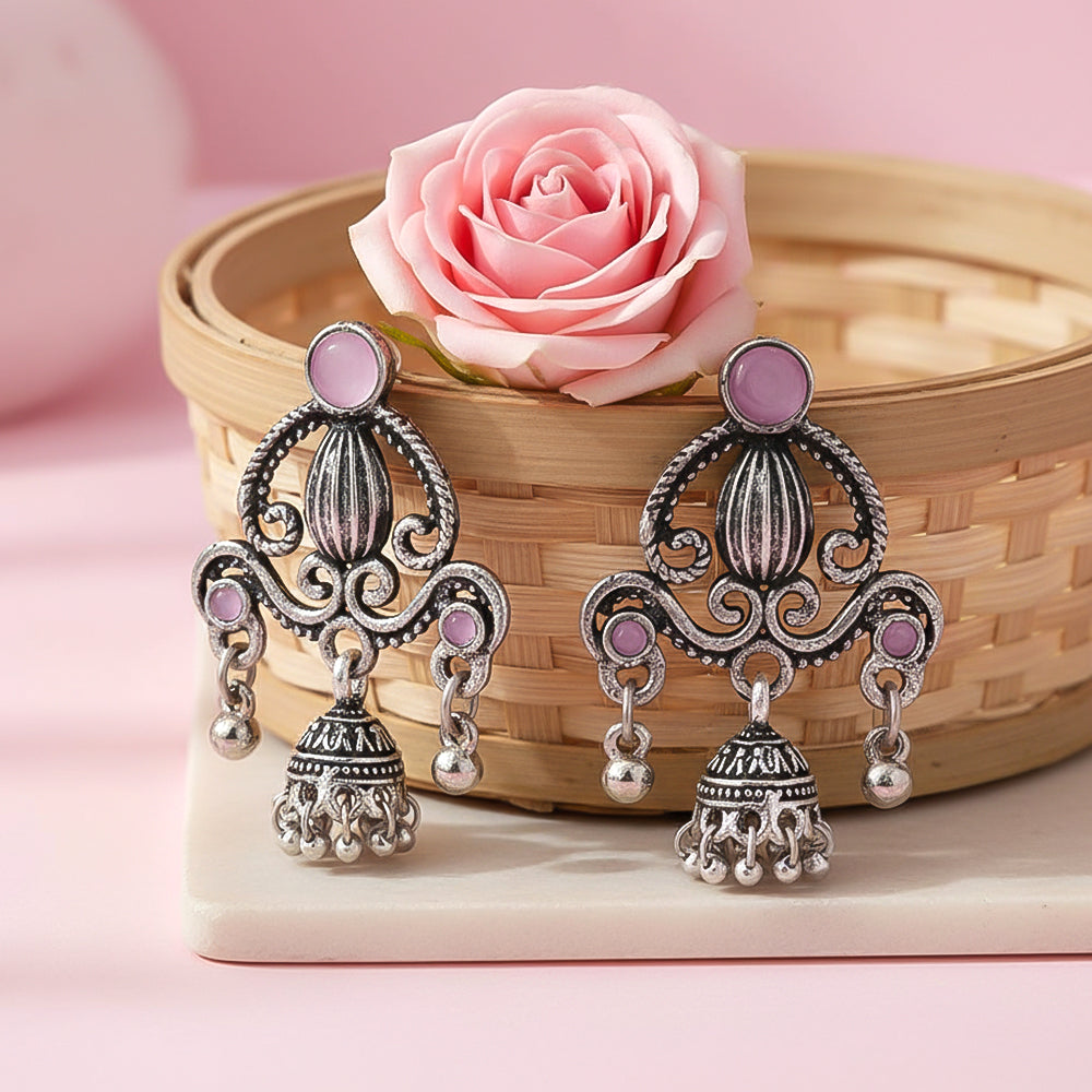 Swirly strings jhumki earrings (Baby Pink)