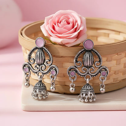 Swirly strings jhumki earrings (Baby Pink)