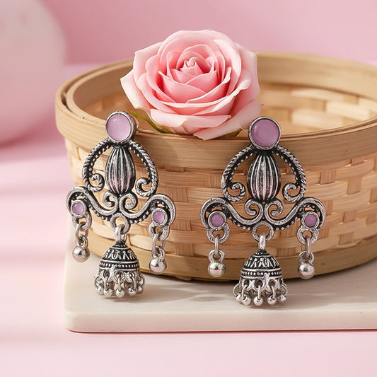 Swirly strings jhumki earrings (Baby Pink)