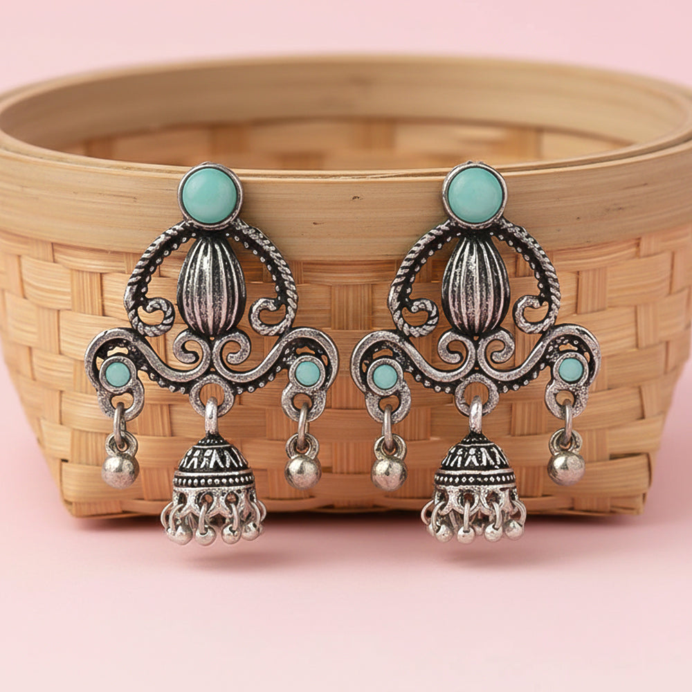 Swirly strings jhumki earrings (Mint)