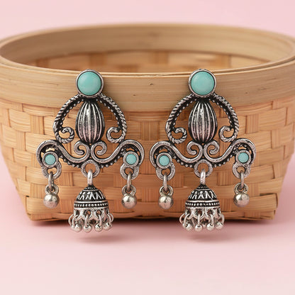 Swirly strings jhumki earrings (Mint)