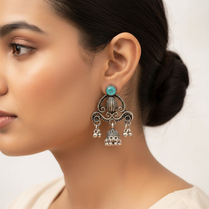 Swirly strings jhumki earrings (Mint)