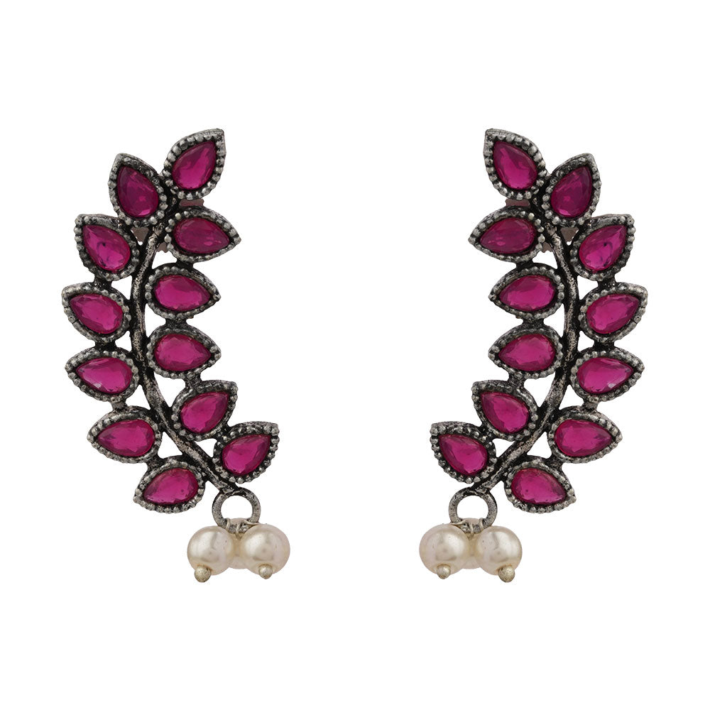 Flower frame stud earrings (Red)