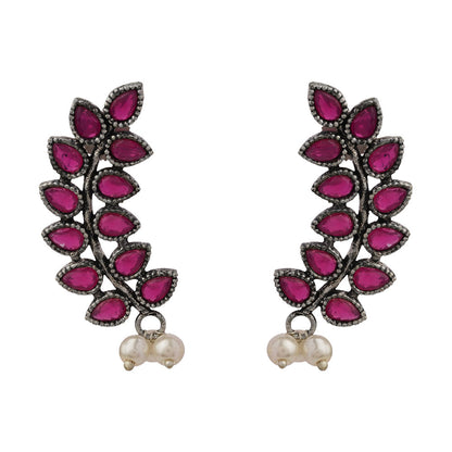 Flower frame stud earrings (Red)
