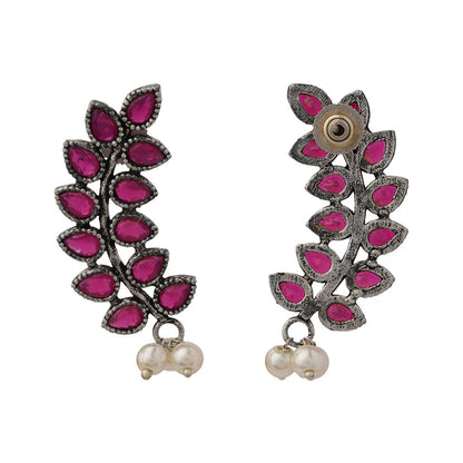 Flower frame stud earrings (Red)