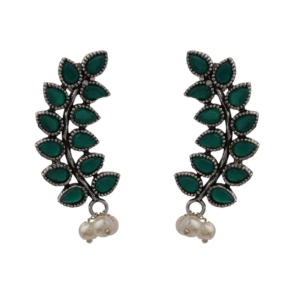 Flower frame stud earrings (Green)