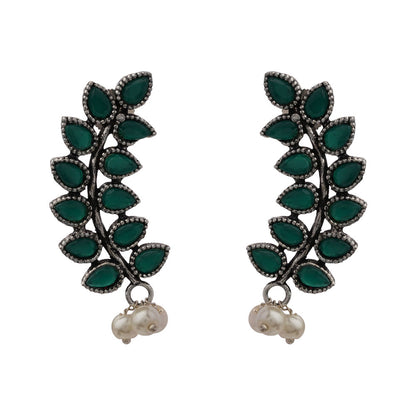 Flower frame stud earrings (Green)