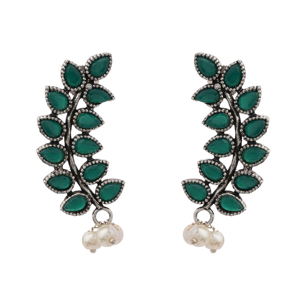 Flower frame stud earrings (Green)