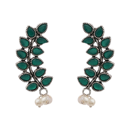 Flower frame stud earrings (Green)