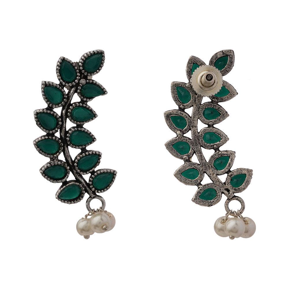 Flower frame stud earrings (Green)