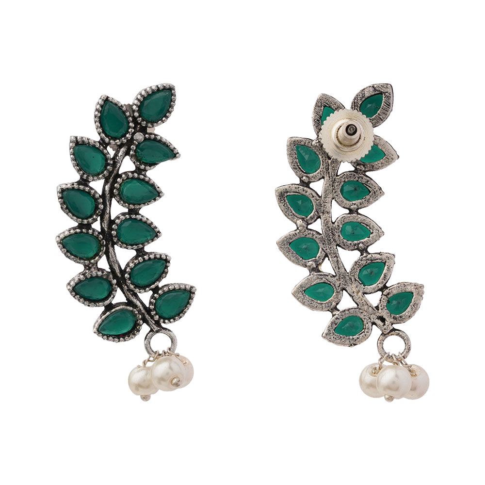 Flower frame stud earrings (Green)