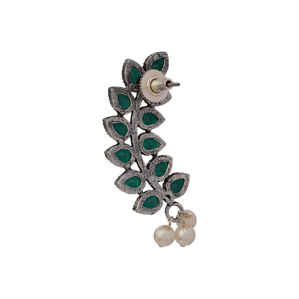 Flower frame stud earrings (Green)