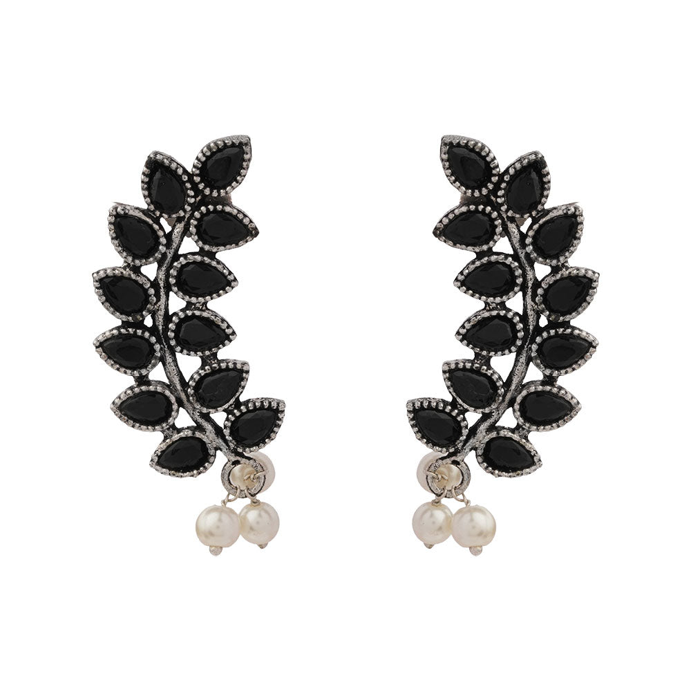 Flower frame stud earrings (Black)