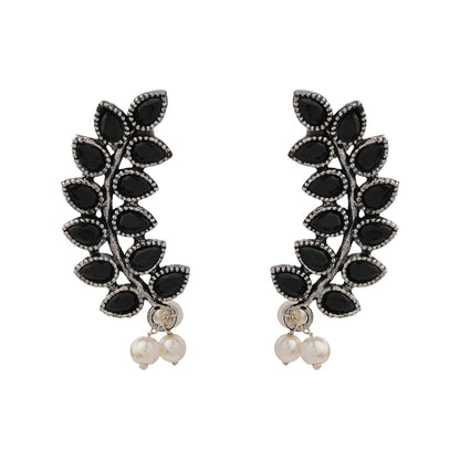 Flower frame stud earrings (Black)