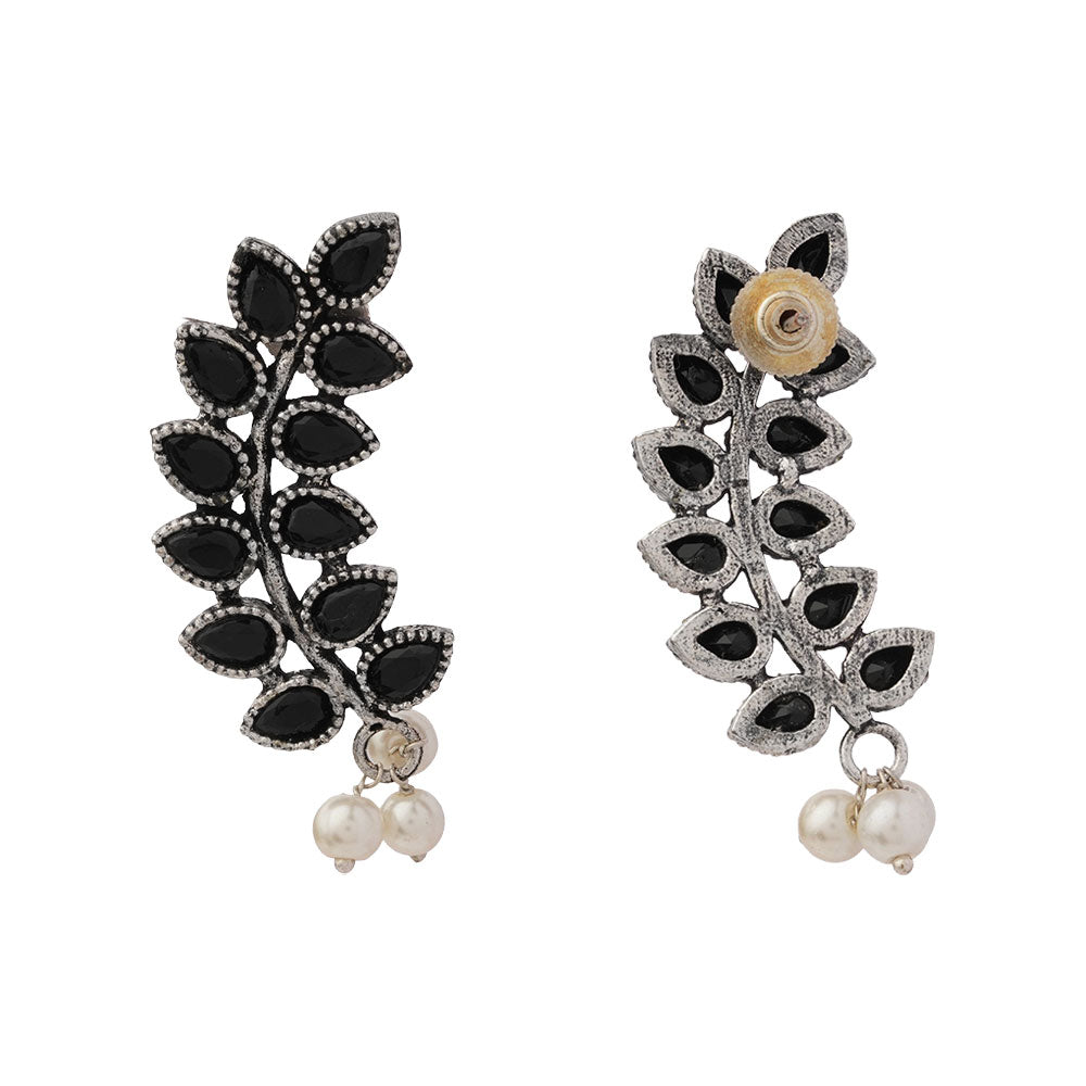 Flower frame stud earrings (Black)