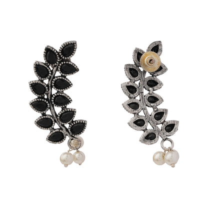 Flower frame stud earrings (Black)