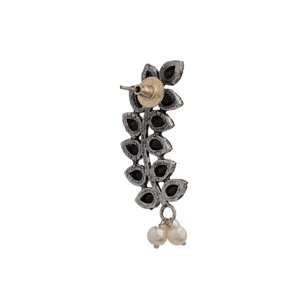 Flower frame stud earrings (Black)