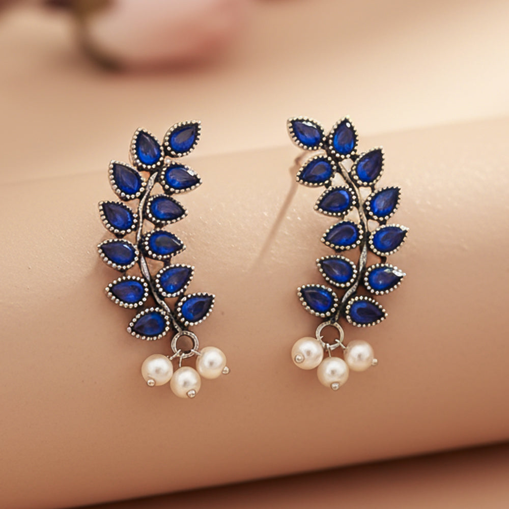 Flower frame stud earrings (Blue)