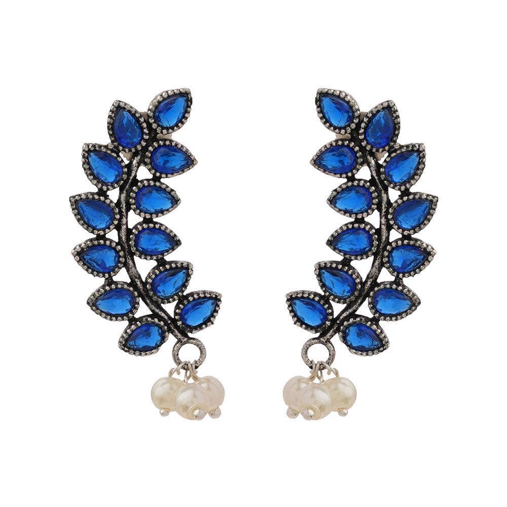 Flower frame stud earrings (Blue)