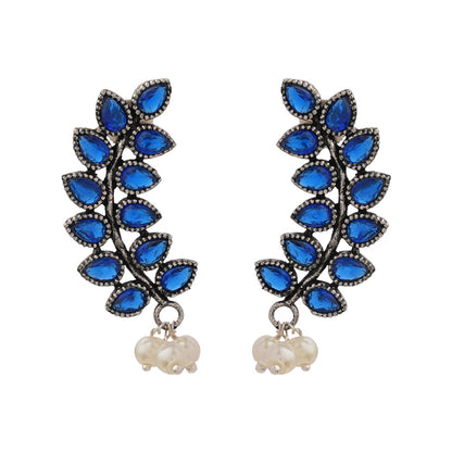 Flower frame stud earrings (Blue)