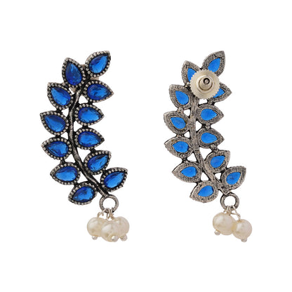 Flower frame stud earrings (Blue)