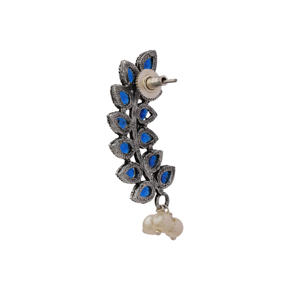 Flower frame stud earrings (Blue)