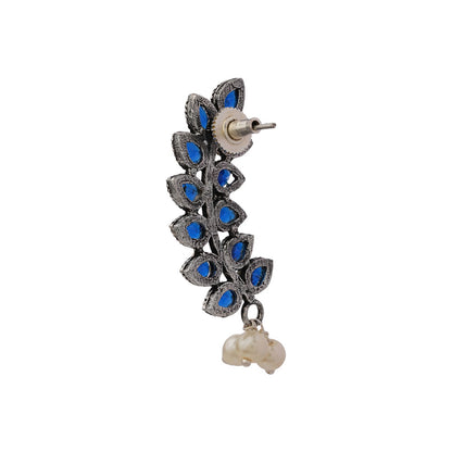 Flower frame stud earrings (Blue)