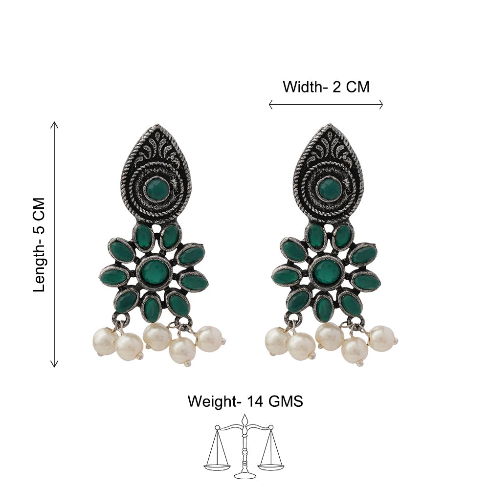Drew flower pearl stud earrings (Green)