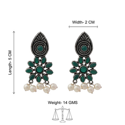 Drew flower pearl stud earrings (Green)