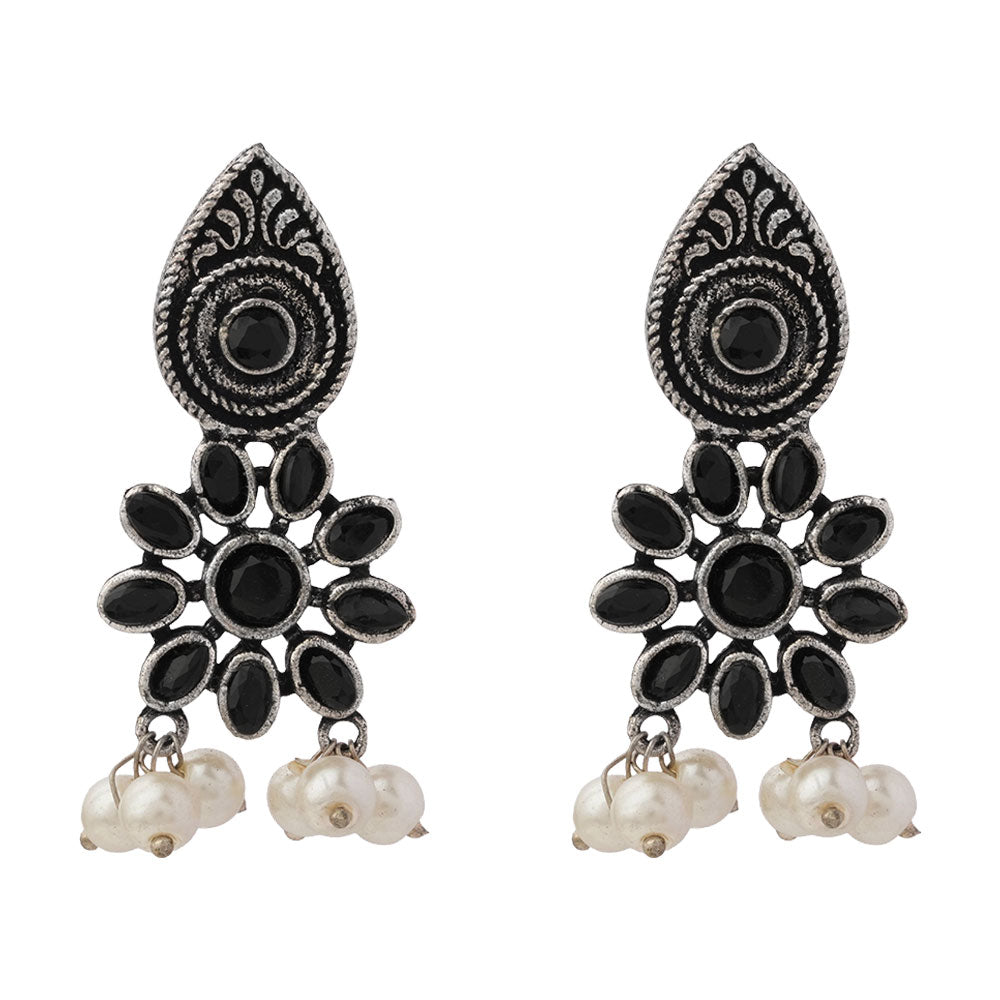 Drew flower pearl stud earrings (Black)