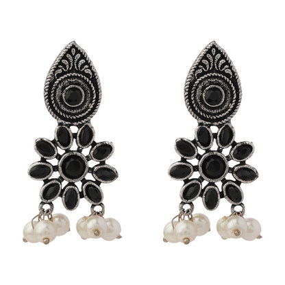 Drew flower pearl stud earrings (Black)