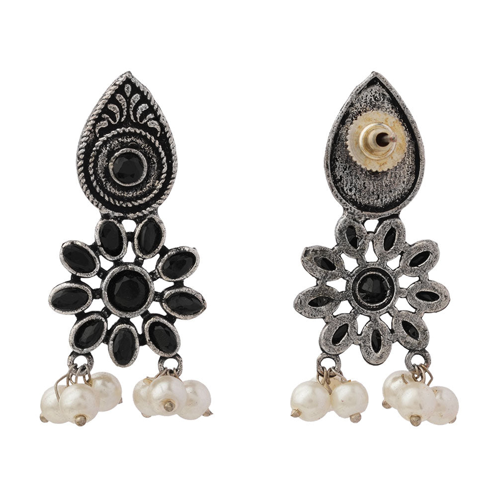 Drew flower pearl stud earrings (Black)
