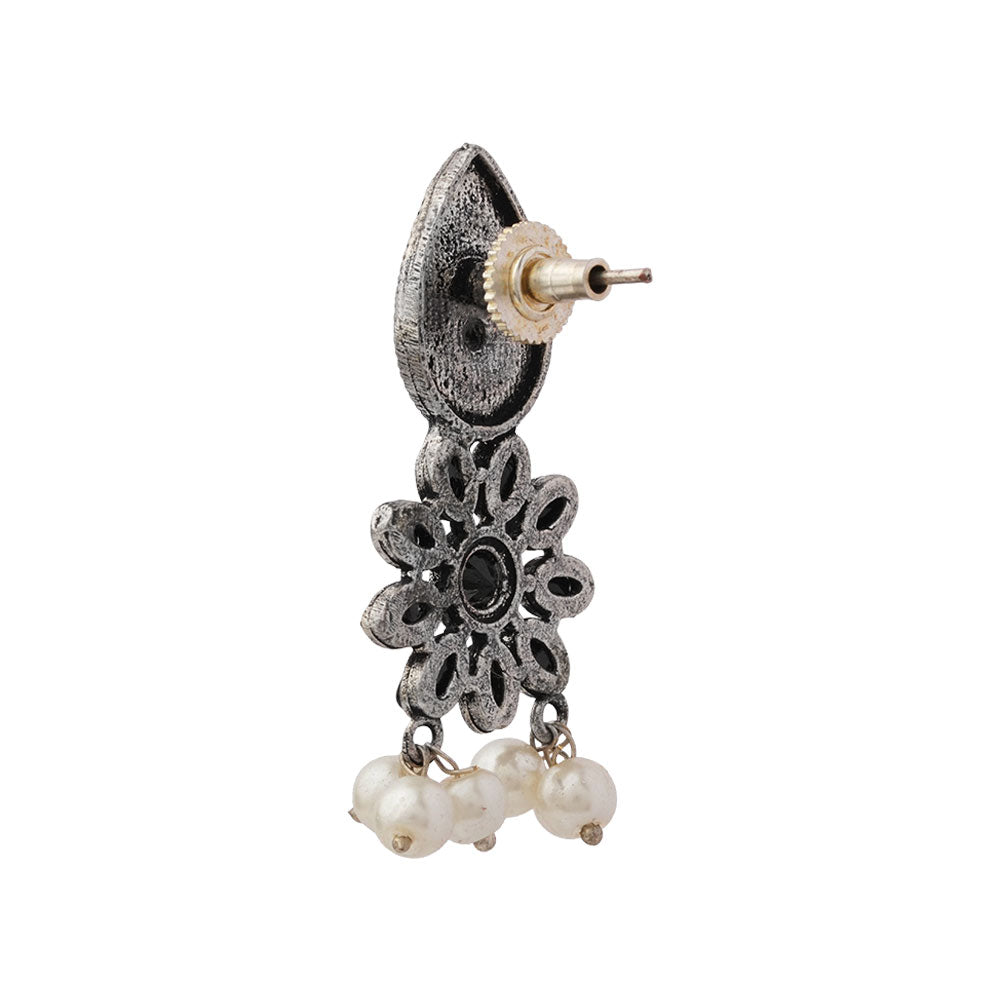 Drew flower pearl stud earrings (Black)