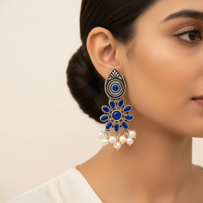 Rainbow rhine dangler earrings (Multicolored)&Drew flower pearl stud earrings (Blue) Combo set