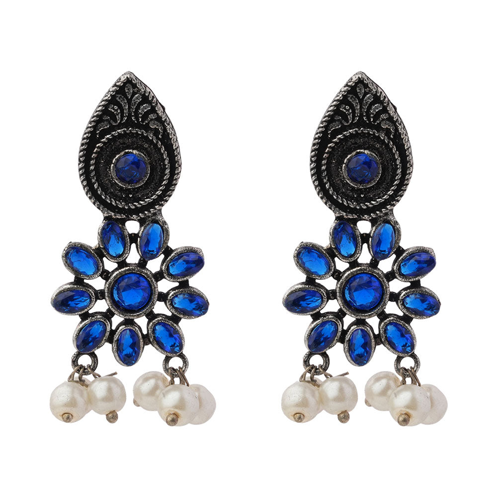 Drew flower pearl stud earrings (Blue)