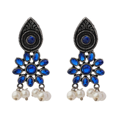 Drew flower pearl stud earrings (Blue)