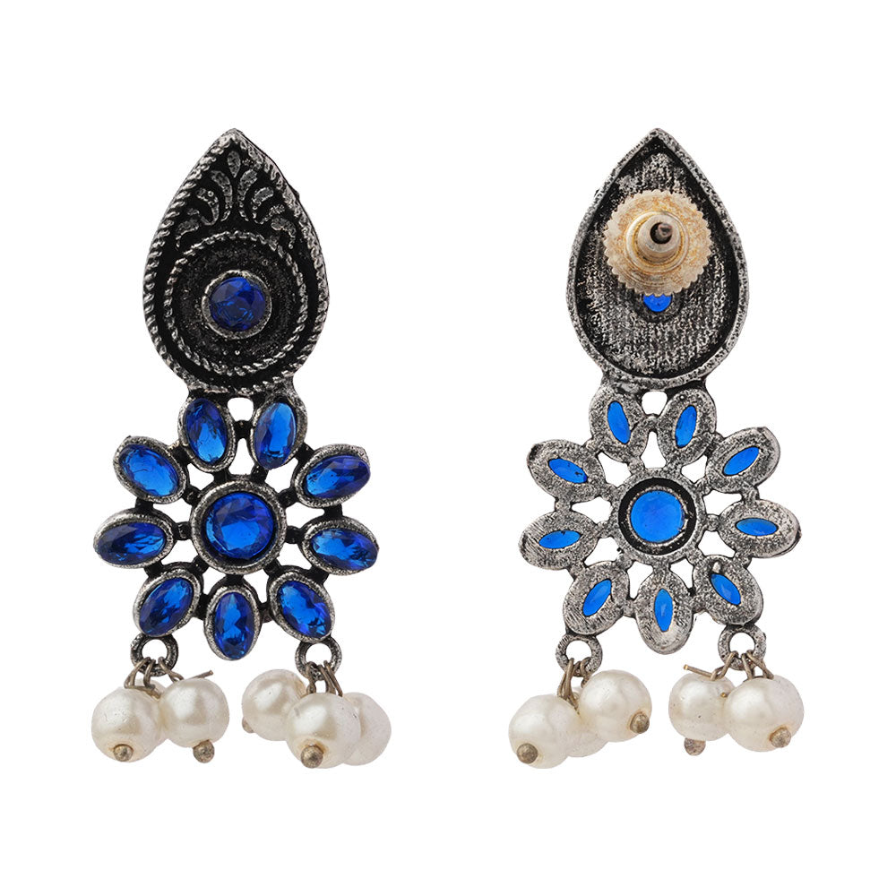 Drew flower pearl stud earrings (Blue)