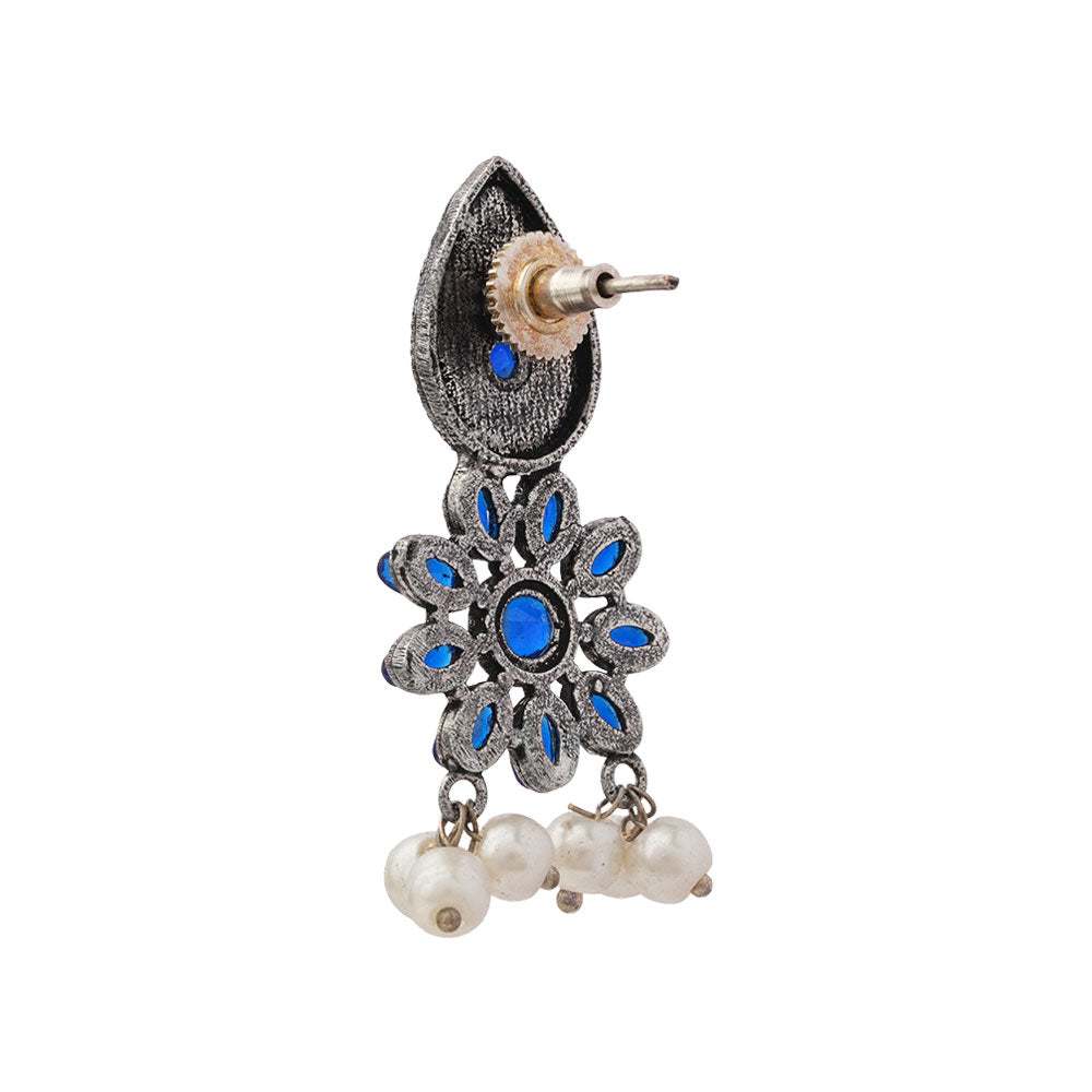 Drew flower pearl stud earrings (Blue)