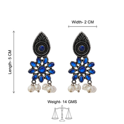 Drew flower pearl stud earrings (Blue)